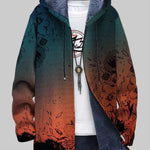 Veste à capuche graphique vert et orange, imprimée, fermeture zippée, manches longues