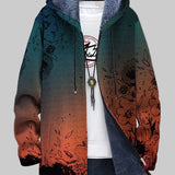 Veste à capuche graphique vert et orange, imprimée, fermeture zippée, manches longues
