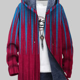 Veste à capuche rayée rouge et bleue, doublure grise, fermeture à glissière