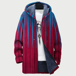 Veste à capuche rouge et bleue à motifs abstraits, fermeture zippée, poches