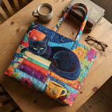 Sac Artisanal - Chat Noir aux Livres et Tasses