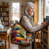 Sac Artisanal - Dragon Lecteur aux Livres et Tasses