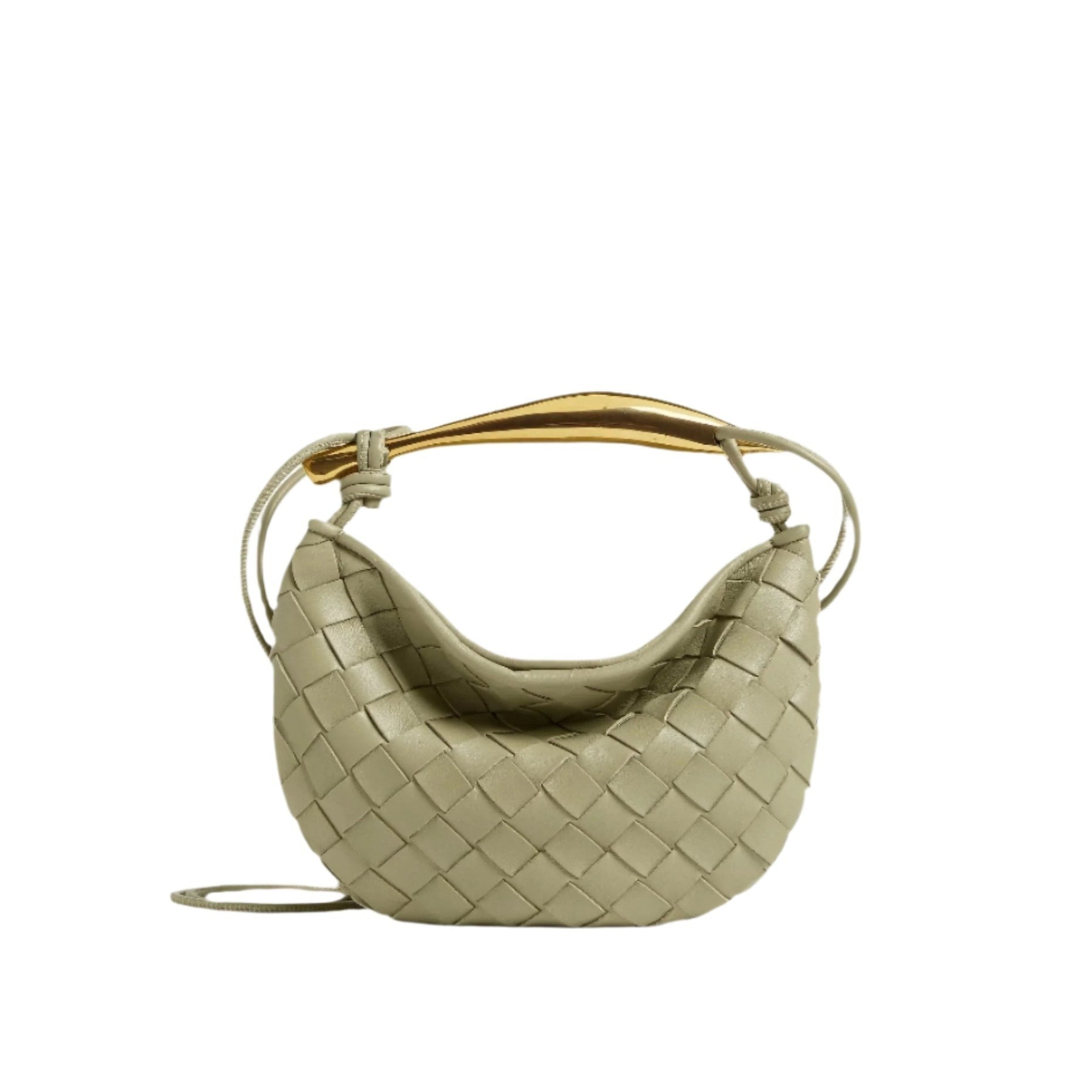 Sac à main en cuir vert olive tressé, anse courte et bandoulière