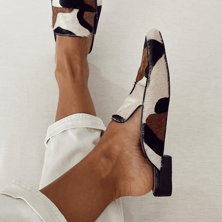 Mocassins en cuir de vachette patchwork, bout pointu, style chic, sans lacets