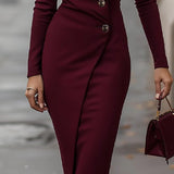 Eva | Robe Midi Boutonnée Style Enveloppant Bordeaux