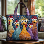 Sac cabas artisanal avec broderies de cinq poules colorées et deux anses