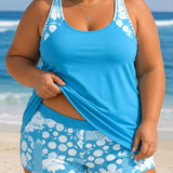 MARGUERITE | PLUS SIZE PRINTED TANKINI SHORTS SET