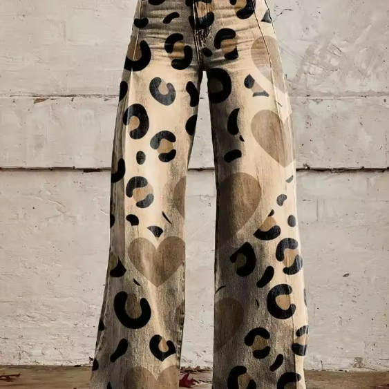 Pantalon ample imprimé léopard beige et noir