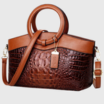 Sac à main effet croco marron, anses et bandoulière