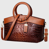 Sac à main effet croco marron, anses et bandoulière