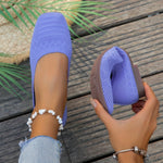 Ballerines en maille tissée bleu clair, bout ouvert, semelle en caoutchouc.