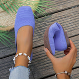 Ballerines en maille tissée bleu clair, bout ouvert, semelle en caoutchouc.