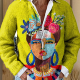 Solène | Cardigan en laine imprimé portrait Frida