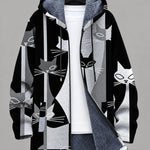 Veste à capuche noire à motifs félins monochromes, doublure intérieure grise