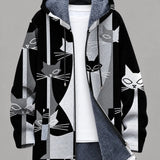 Veste à capuche noire à motifs félins monochromes, doublure intérieure grise