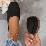 Ballerines plates tissées noires, bout en maille, semelle marron, style enfiler