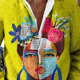 Solène | Cardigan en laine imprimé portrait Frida
