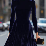 Julie | Robe Midi à Manches Longues Bleu Marine