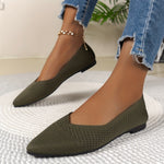 Ballerines vert olive ajourées à bout pointu, maille perforée