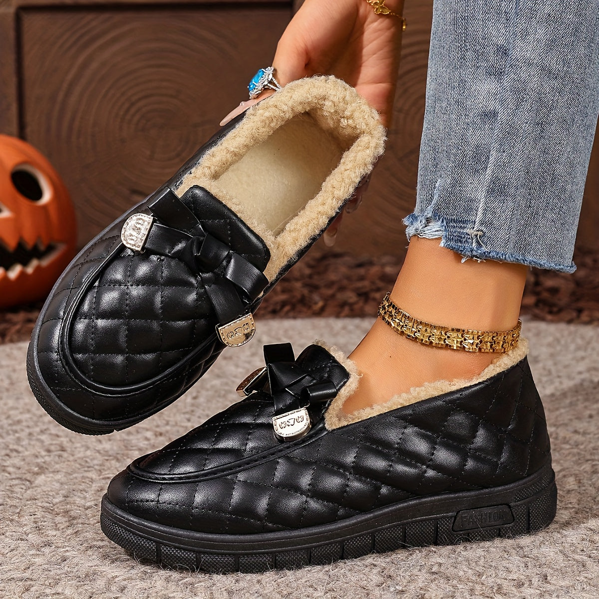 Chaussures confort Pauline à lacets, noir matelassé, bride à nœud, semelle épaisse