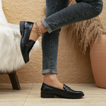 Mocassins noirs à bride, dessus lisse et semelle à talon bloc