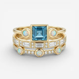 Océan - Ensemble de Bagues en Cristal Vintage Bleu