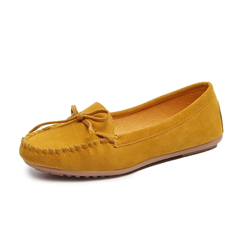 Mocassins Flavie moutarde à nœud, bout rond et couture au contour