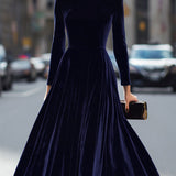 Julie | Robe Midi à Manches Longues Bleu Marine