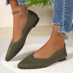 Ballerines vert olive ajourées à bout pointu, semelle noire