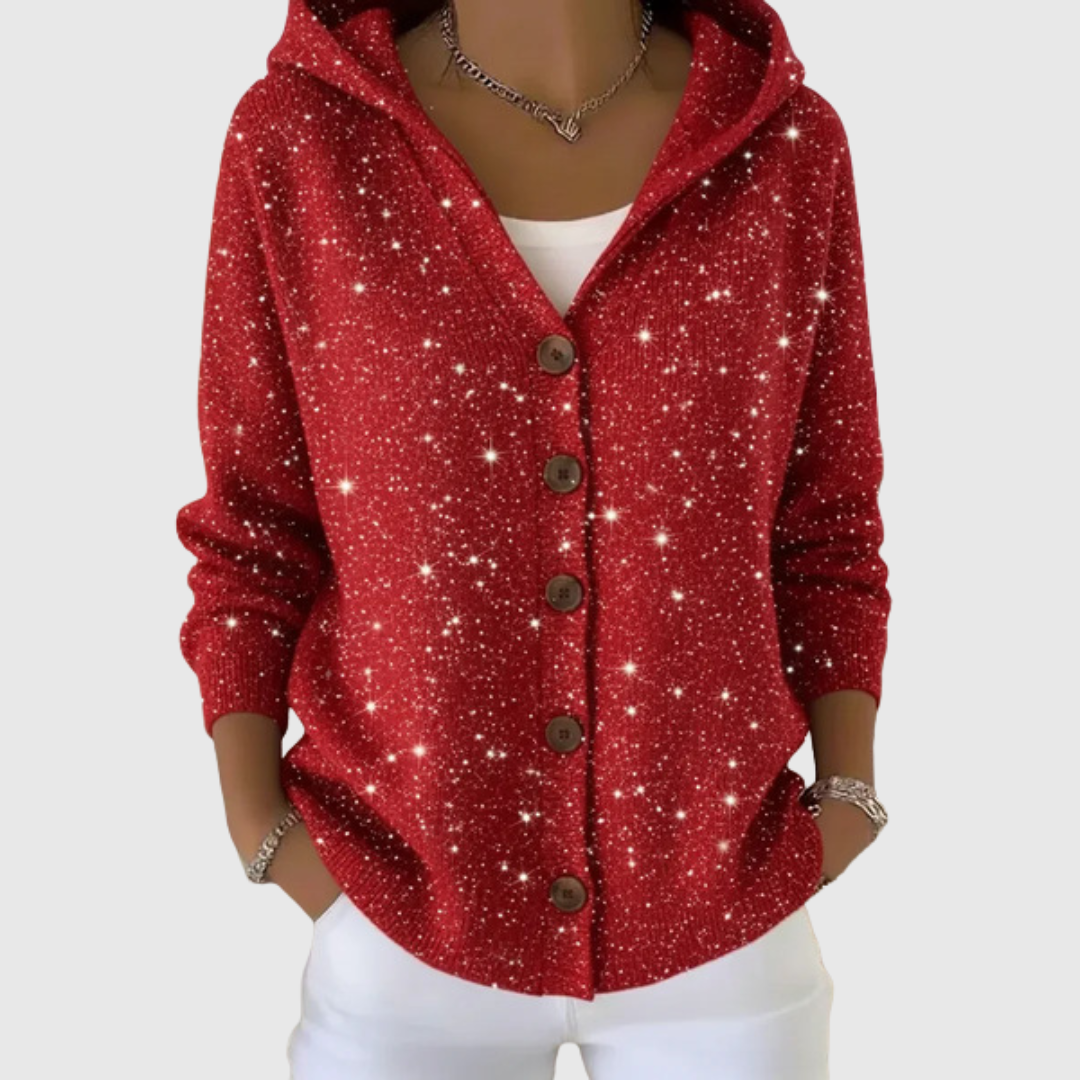 Cardigan en tricot à capuche bordeaux avec boutons
