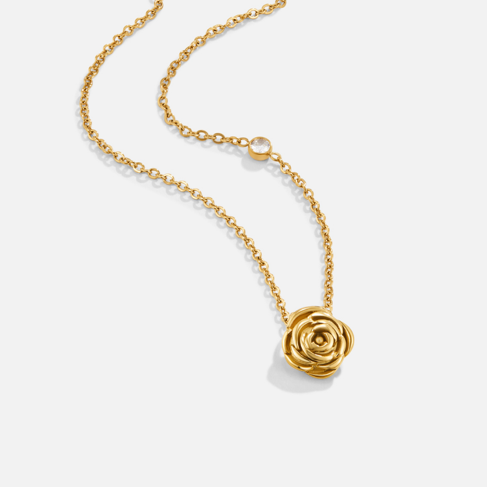 Collier double doré avec pendentif rosace fleur