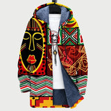 Veste à capuche zippée à motif tribal multicolore, doublure en tissu bleu