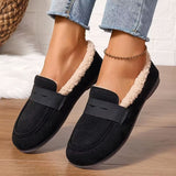 Mocassins noirs en daim avec doublure fourrée beige et bride décorative sur le dessus