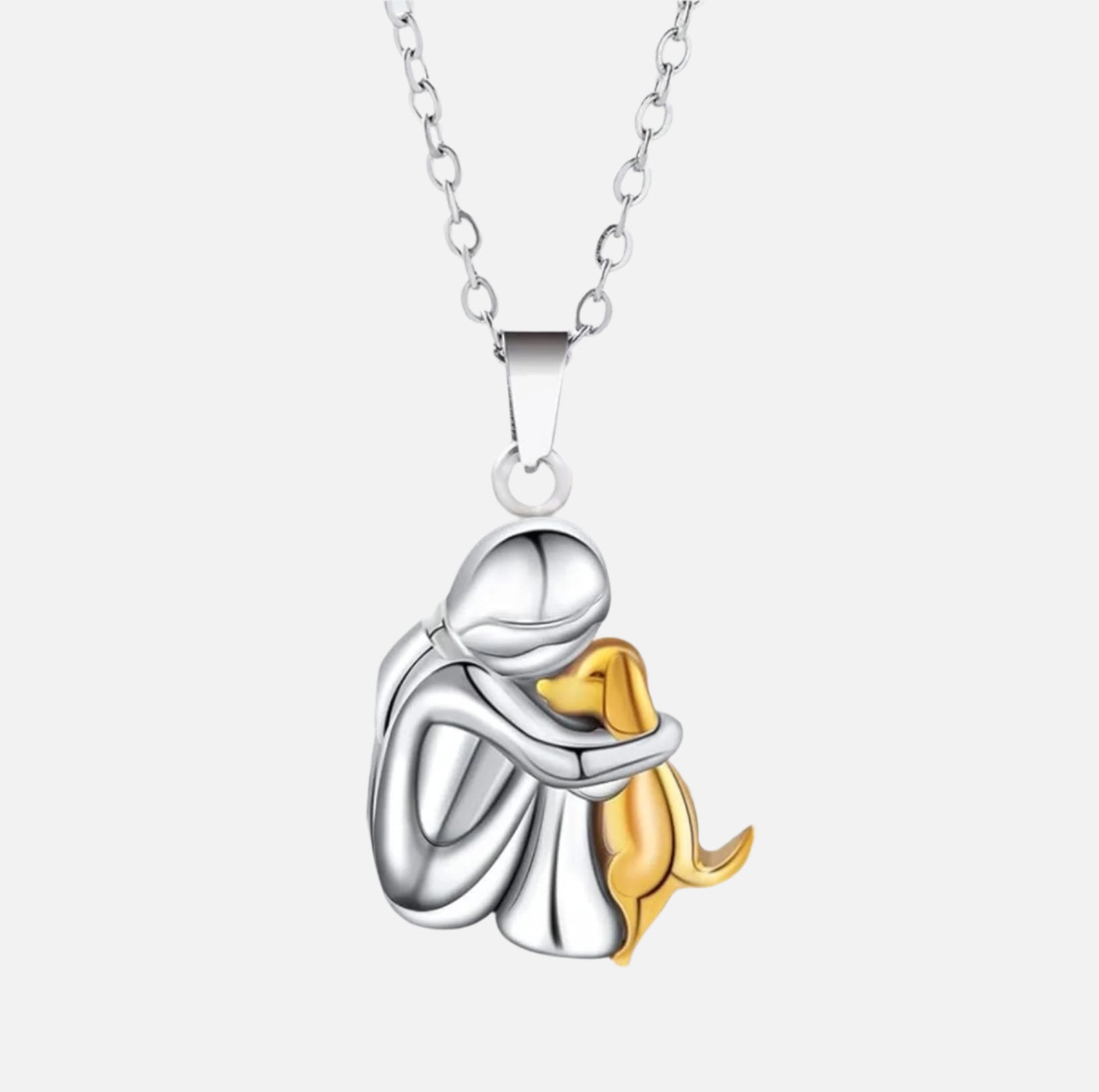 Collier en acier avec pendentif chien argenté et doré