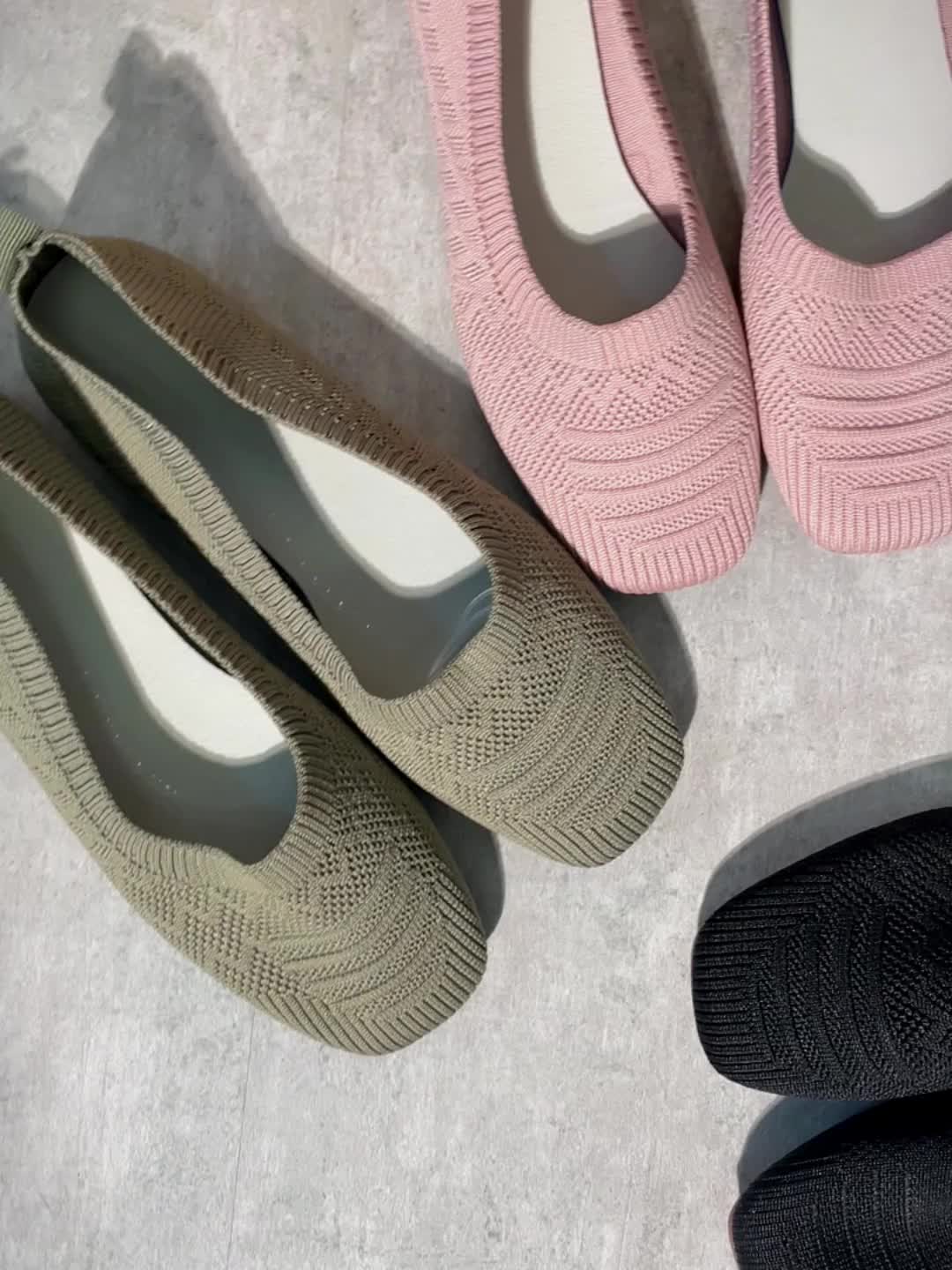 Ballerines tissées à bout fermé, empiècement ajouré (rose, vert, noir)