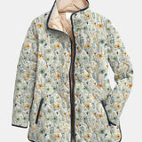 Veste matelassée à capuche, imprimé floral multicolore, fermeture boutonnée, col montant.