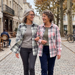 Chemises à manches longues à carreaux, vert clair et rose, boutonnées sur le devant