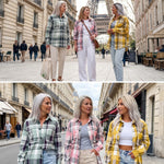 Chemises à manches longues à carreaux, vert clair, rose et jaune, col boutonné
