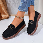 Mocassins noirs à boucle métal, empiècement avant et semelle épaisse