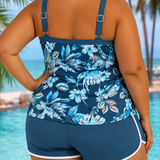 CAPUCINE | PLUS SIZE U-NECK SLEEVELESS PRINTED TANKINI