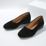 Ballerines noires à talon compensé, bout rond et dessus en tissu