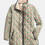 Veste matelassée à imprimé floral vintage, fermeture zippée, capuche doublée beige