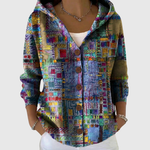 Cardigan en tricot à capuche multicolore, manches longues, boutons sur le devant
