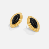 Amélie – Boucles d’oreilles ovales avec pierre noire.