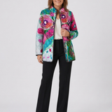 Veste matelassée multicolore à motif floral, fermeture zippée, poches