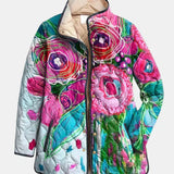 Veste matelassée multicolore à motif floral, capuche, boutons pression