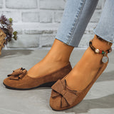 Ballerines marron en suède avec nœud sur le dessus, semelle plate