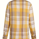 Chemise à carreaux jaunes vue de dos, manches longues, col boutonné, tissu texturé.