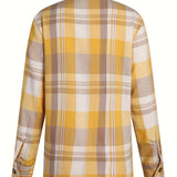 Chemise à carreaux jaunes vue de dos, manches longues, col boutonné, tissu texturé.