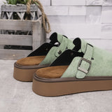 Mocassins classiques à boucle vert clair, semelle marron, dessus en suède